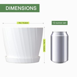 UOUZ 7'' Plant Pots Bulk, 6 Pack Plastic Planters with Drainage Holes and Saucers for Indoor Outdoor House Plants and Flowers, White