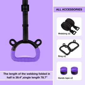 EXQ Home Kids Gymnastic Rings Pull up Rings for Chlidren Exercise,Indoor Gym Ring,Kids Gymnastics Rings with Adjustable Straps,Load Bearing 220lb,Purple Hands Tape (NO Bar)