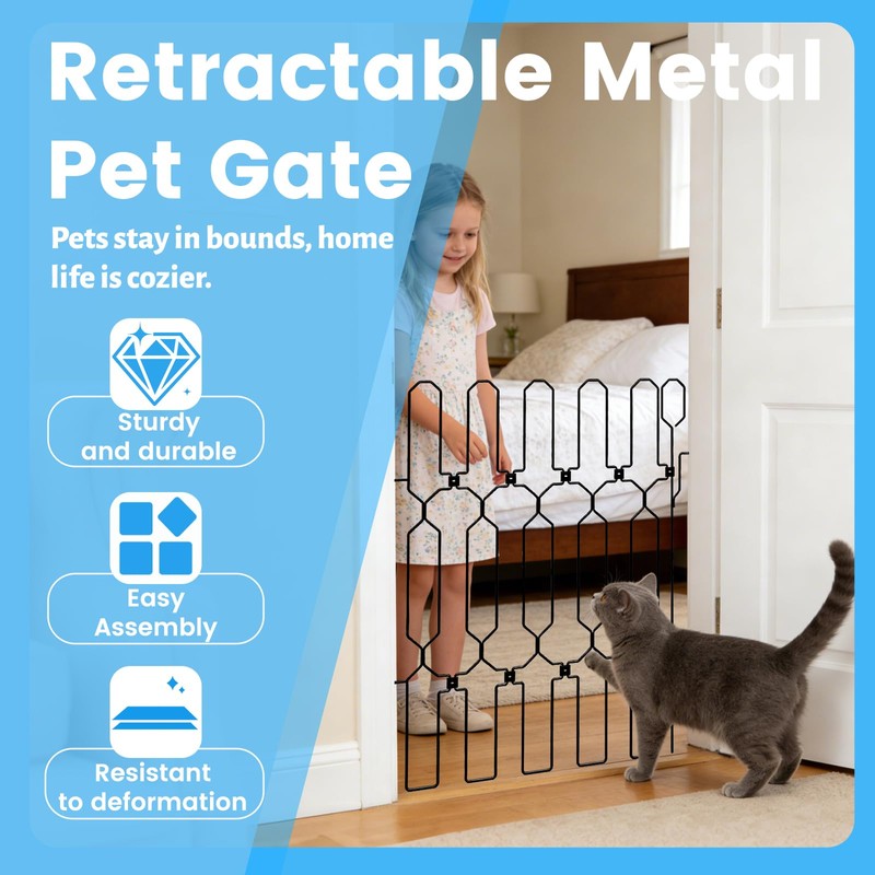 Retractable Metal Dog Gate for Front Door, Bite-Proof Pet Door