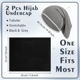 Boyiee Pack of 2 Hijab Headscarves Hijab Tube Elastic Hijab Underscarves Breathable Hijab Caps for Women, Black, grey