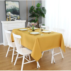 FOLINS&HOME Gold Square Tablecloth 60 x 60 Wrinkle Free Waterproof Polyester Table Cloths, Spillproof Heavy Duty and Washable Table Cover for Party, Banquet, Indoor and Outdoor-Rectangle/Oblong