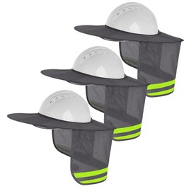 3 Pack Hard Hat Sunshield - Upgrade Full Brim Neck Sunshade Cover with Reflective Strip for Hardhats,Gray