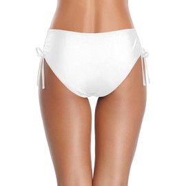 Tempt Me Women White Bikini Bottoms Side Tie Adjustable Bathing Suit Swimsuit Full Coverage Swim Bottom XS