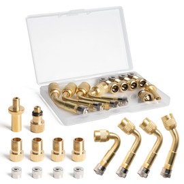 SPDYCESS 14 pcs Tyre Valve Extension Set, Bicycle Valve Adapter (AV DV SV), 45 90 135 Degree Brass Air Tyre Stem Extension, Metal Caps for Car Motorcycle Bike Truck RV's Scooter
