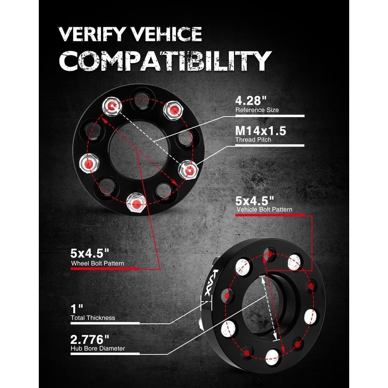 KAX 5x4.5 Wheel Spacers,1 inch 5 Lug Hub Centric Wheel