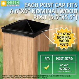 GreenLighting 6x6 Aluminum Pyramid Post Cap Cover (Black 4 Pack) Fits 6x6 Nominal Wood (True 5.5 x 5.5) Powder Coated Matte Outdoor Post Caps Cover, Fence Wood Post, Decking, Waterproof