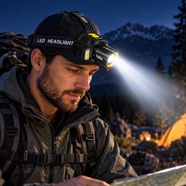 Rechargeable LED Headlamp for Outdoor Use – Motion Sensor Zoomable Headlight with COB Light for Camping & Fishing