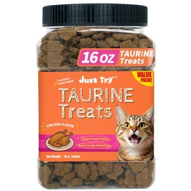 Just Try 16 OZ Taurine Treats with Coenzyme Q10 for Cats - Coq10 & Taurine for Cat to Support Feline Heart Health - Chicken Flavored Chews - Vitamins Snacks Treats
