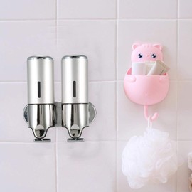 Qinlorgo Dispensador de jabón, dispensador de jabón líquido para Inodoro montado en la Pared del Hotel Dispensador Manual de champú para Ducha de baño(Double Cups)