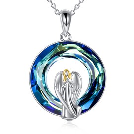 SLIACETE 925 Sterling Silver Guardian Angel Necklace Austrian Crystal for Women Girls Guardian Angel Pendant Necklaces Angel Jewellery Gifts for Mother Daughter Wife Girlfriend, Sterling Silver,