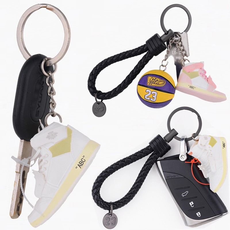 MPK ミニバスケットボールスニーカーキーチェーン 3Dステレオモデル 靴モデルペンダント 装飾 ギフトを送る 面白いガジェット, ホワイト, Small