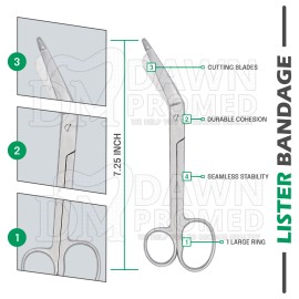 DawnProMed Heavy Duty Lister Bandage Scissors One Large Ring Paramedic Nursing German Grade - 7.25" (18.4cm)