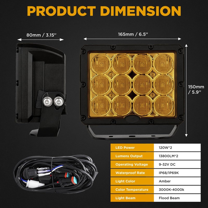 BIGLION.X Amber LED Driving Light, Spot Light Led lights Offroad