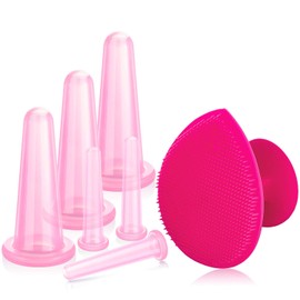 Cupping Facial Set for Face and Eye Cupping Massage, Facial Cupping Set Silicone Cups with Exfoliating Brush for Face Neck Skin (Small Medium, Pink)