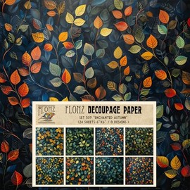 Decoupage Paper Pack (24 sheets 6"x6") Enchanted Autumn: Intricate Dark Leaf Designs in Rich Seasonal Hues for Elegant and Bold Creations # Vintage Styled Paper for Craft and Scrapbooking