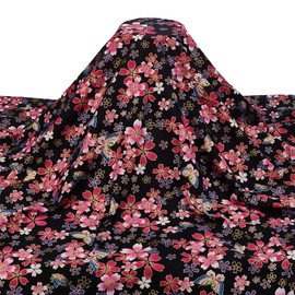 FINGERINSPIRE Black Japanese Printed Fabric 1x1.5m Japanese Style Fat Quarters Bundles Fabric Traditional Sakura Printed Cotton Sewing Fabrics for Kimono Cheongsam Tablecloth(Butterfly,Hot Stamping)