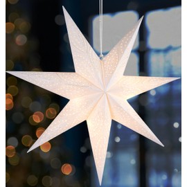 BRUBAKER 60 cm Paper Christmas Star for Hanging - Window Advent Star - 3D Paper Star with E14 Socket - Hanging Christmas Decoration Luminous Star with 3.5 m Cable - White