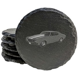 Rev Up Your Style: 1972 Chevy Chevelle SS Laser-Etched Coasters Coasters - Round Slate - set of 4