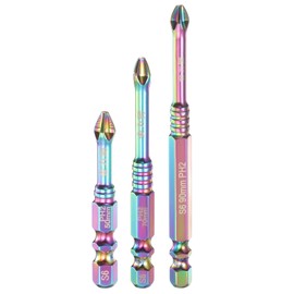 sourcing map 3pcs Impact Phillips Screwdriver Bit Set PH2 (#2) Anti Slip Teeth Tip 1/4" Hex Shank 2"/2.8"/3.5" (50mm/70mm/90mm) Long Magnetic Cross Screw Driver Drill Bits