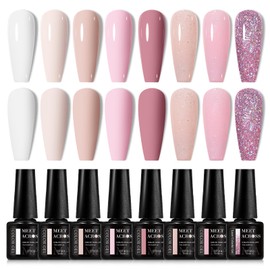MEET ACROSS Gel Nail Polish Set, 8 Colors Nude Pink Milky White Gel Polish Set Peach Pink Skin Tones Neutral Nail Polish Barely Pink Soak Off LED Starter Kit Popular Nail Art DIY Manicure Gifts