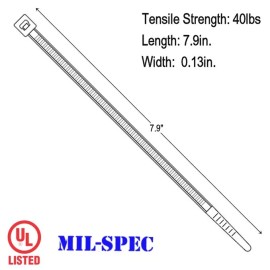 Bowers Tool Co. Zip Cable Ties 8" 40lbs 1000pc UV Black Made in USA Nylon Wire Tie Wraps