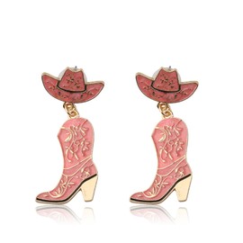 BNQL Cowgirl Hat Dangle Earrings Western Country Cowgirl Cowboy Gifts Cowgirl Jewelry Gift Western Cowgirl Boot Hat Earrings, Large, Stainless Steel, No Gemstone