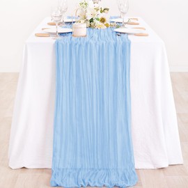 MLMC Cheesecloth Table Runner 10ft Gauze Boho Baby Blue Cheese Cloth Table Runner 35x120 Inches for Wedding Home Baby Shower Decor