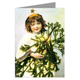 Victorian Girl with Christmas Bough full of Holiday Spirit Vintage Note Card Boxed Set