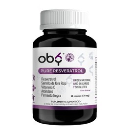 Oby Resveratrol Puro 60 Capsulas | 1300 mg porcion de Antioxidantes: Trans-Resveratrol al 98%, Semilla de Uva Roja, Arándano, Pimienta Negra y Vitamina C | 100% Vegano