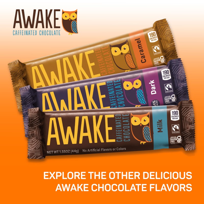 Awake Caffeinated Chocolate Bars - Dark Chocolate, 12 Bars -