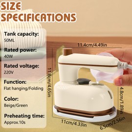 Sakerplus Steam Iron, 2-In-1 Steamer and Iron,Continuous Steam & Dry Ironing, Portable Steamer for Clothes, Compact Lightweight Design, Suitable for Home & Travel Use (White)