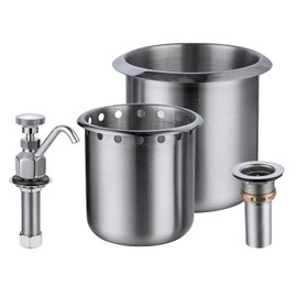 Sepaitek Commercial Dipper Well Faucet & Bowl Set, Brass Faucet & Stainless Steel Bowls & Stainless Steel Drain Strainer with Pipe, for Coffee Shops, Ice Cream Shop, Wet Bar, RV Sinks
