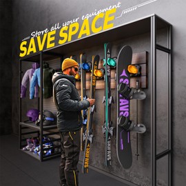 Ski & Snowboard Wall Rack for Garage Wall Fits Any Ski/board, Ski Wall Mount Holders Damage-Free Storage Rack, Garage Organization Space-Saving Winter Gear Organizer, Yellow, 6 Pack