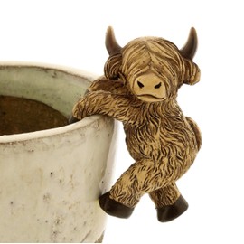 The Bridge Collection Highland Cow Pot Hanger - 4" Country Cow Flower Pot Climber - Farm Animal Plant Pot Hugger for Garden Decor