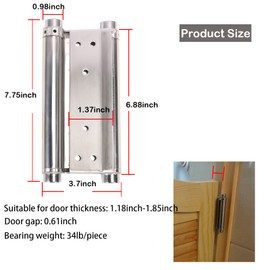 Pair of 8" Heavty Duty Double Action Spring Hinges, Self Closing Door Hinges for Cafe Saloon Pub Swinging Doors, 201 Stainless Steel, Including Pins and Screws