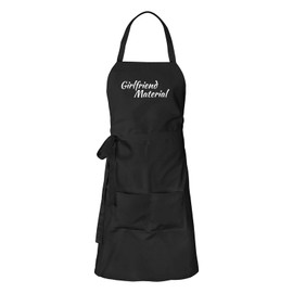 huuraa Apron Girlfriend Material Lettering Unisex Apron Cooking Apron Size with Motif Not Only for Singles Gift Idea for Friends and Family, black