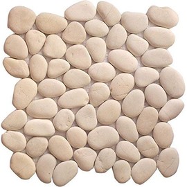 Interlocking Pebble Floor Tiles (10-Sheets) Kitchen, Bathroom, and Patio Flooring | Indoor and Outdoor Use | Natural White Tumbled Stones | Quick and Easy Grout Installation