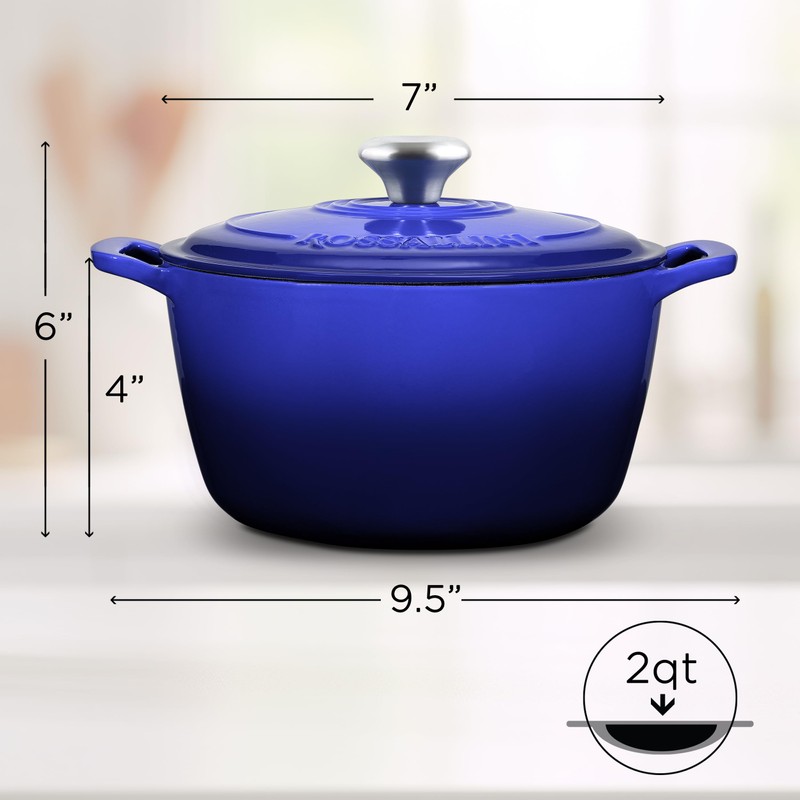 ROSSALLINI Signature Enameled Cast Iron Dutch Oven, Non-Stick Serving Pot