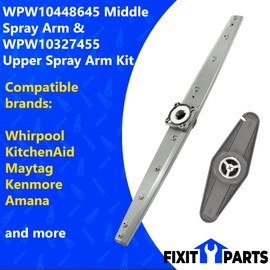 WPW10448645 Dishwasher Middle Spray Arm replaces W10448645 and WPW10327455 Upper Spray Arm Compatible with Whirlpool Kenmore Maytag KitchenAid Dishwasher Models (WPW10448645 WPW10327455)
