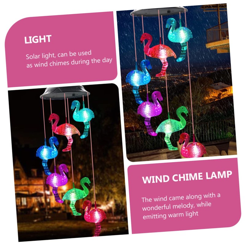 Happyyami Solar-Flamingo Solar Light for the Garden, Solar Wind Bell
