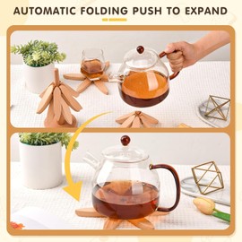 Wooden Tree Coasters with 4 Beechwood Hot Plate Mats for Hot Dishes, Tree Coaster Set, Wooden Coasters for Hot Dishes, Pots, Bowls, Tea Kettles, Fondue Holders