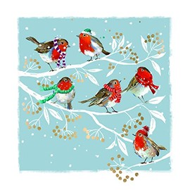 GBCC Ling Design Pack of 6 Artistic Charity Christmas Cards - 'Festive Robins' - 6 Cards of 1 Illustrated Design - From The Great British Card Company, 141 x 141 mm