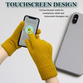 ehsbuy Winter Gloves Women's Touchscreen Fleece, Warm Cashmere Thick Knitted Gloves Wool Gloves Thermal Gloves Outdoor Sports Gifts for Men and Women, yellow