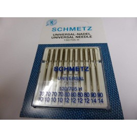 Sewing Machine Needles by Schmetz - Universal (Regular/Standard), Assorted Sizes 70/10, 80/12 & 90/14 (Pack of 10) with 2 Needle Threaders