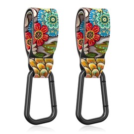 Gukeniu Baby Stroller Hooks for Hanging Bags, Universal Stroller Clips Stroller Accessories Hook Mommy Hook for Stroller, Diaper Bag, Shopping Bag, Purse, Backpack (Retro Flower, 2 Pack)