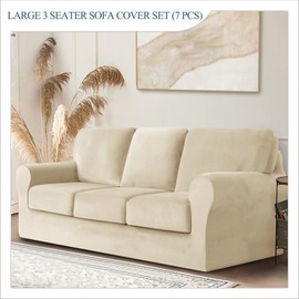 ZYXFYY 7 Piece Stretch Velvet Ektorp Sofa Covers, for 1 Base Cover, 3 Cushion Couch Cover and 3 Backrest Cover, for Living Room Furniture (Beige,Large 3 Seat 7 PCS)