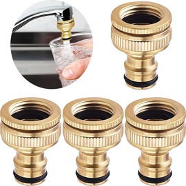 Uni-Fine 4 Pieces 1/2 Inch & 3/4 Inch 2-in-1 Garden Hose Quick Connector Brass Quick Hose End Connector Garden Hose Nozzle Connect Kit for Kitchen Garden Outdoor Hose Pipe Tool