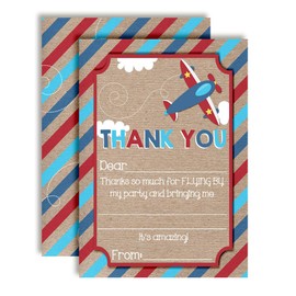 Flying By Airplane-Themed Thank You Notes for Kids, Ten 4" x 5.5" Fill In The Blank Cards with 10 White Envelopes by AmandaCreation