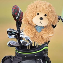 Animal Golf Club Covers, Dog Golf Head Covers, Puppy Style Cover for Drivers, Adorable Crafted Plush Animal Covers, White or Brown, Best Golf Gifts Gears for Men Women (Khaki)