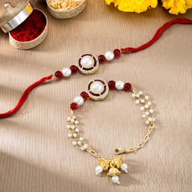 Aheli'S Traditional Legacy Of Rakshabandhan With Pearl Rakhi For Bhaiya Bhabhi, For Brother & Sister In Law, Maroon